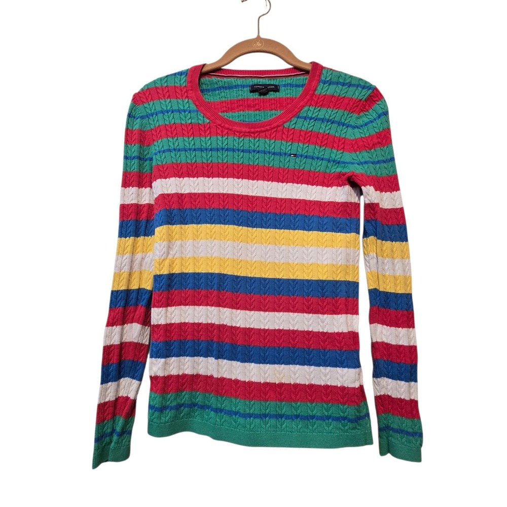 Retro 90s Y2K Tommy Hilfiger Stripe Cable Knit Top Womens XS Preppy Academia